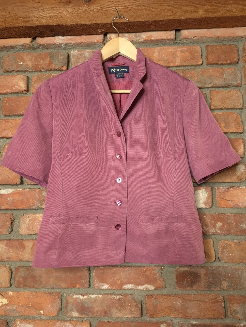 Vintage Monsoon 2 Piece Dress Set UK Made Pink Textured Blazer Slip Dress Rare - Picture 3 of 12